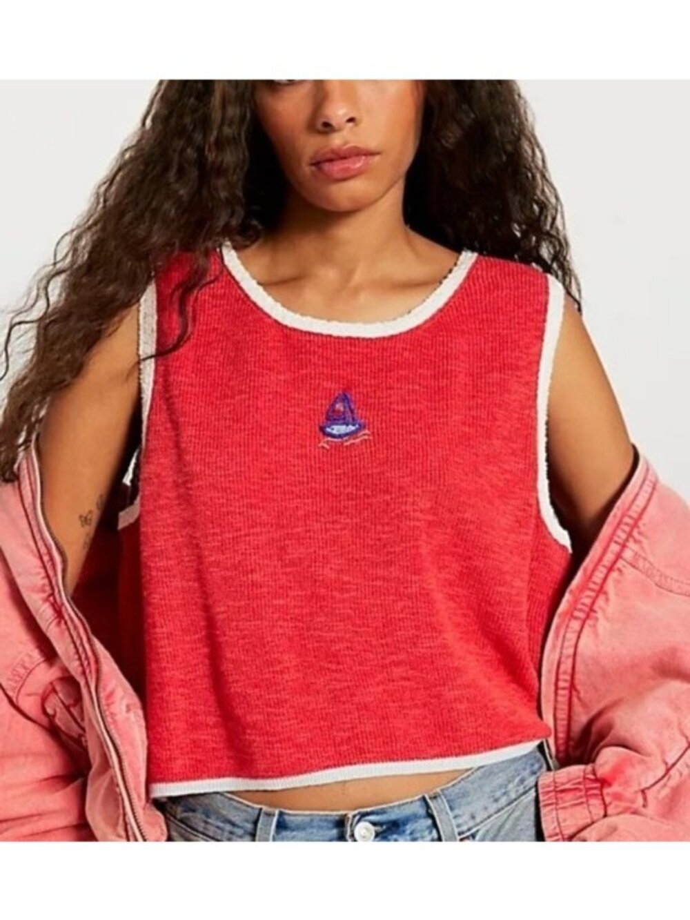 Free People Shelly Sweater Tank Top Nautical Coastal Preppy Beach Womens L